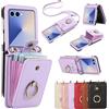 Vaitasy Custodia per Samsung Galaxy Z Flip7 con Tracolla lunga Slot per Schede Cover, Business Pelle PU con Supporto ad anello Custodia per Galaxy Z Flip7 - Viola