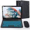 Nsyee Custodia con tastiera retroilluminata con mouse, compatibile con Samsung Galaxy Tab A8 10,5 2021 (SM-X200/X205/X207), custodia intelligente sottile con tastiera Bluetooth staccabile con layout