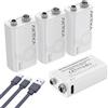AKTTKA Pack da 4 Batterie al Litio Ricaricabili 9V da 1000mAh, con Cavo di Ricarica Type-C, Ideali per Dispositivi di Precisione come Multimetri Portatili, Rilevatori di Metalli e Tester di Cavi