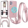 GoodcAcy Cover Magnetica Silicone per Samsung Galaxy A72 5G con Cordino,Rosa | custodia Compatibile con MagSafe,Custodia con Laccio Collana Tracolla Collo Sottile TPU Antiurto Protettiva Case con Corda