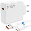 AIAUXAI Caricatore per Xiaomi 100W, Ricarica Rapida per Hyper-Charge Caricabatterie USB C Veloce con Cavo 2M 6A per Xiaomi 17 Pro Max 17T 14T 13T per Redmi Note 15 14 12 per POCO X8 Pro Max M8 F8 F7 Pad