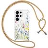 Gcxvaoi Cover con Cordino per Samsung Galaxy S26 Ultra 5G, Aesthetic Fiori Disegni Custodia con Collana Tracolla Laccio Corda, Trasparente Sottile TPU Silicone + PC Case per Samsung S26 Ultra, Rosa 03