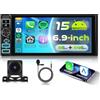 VECHTEL 2G+64G Android 15 Autoradio 1 Din con Carplay Android Auto senza Fili, 6.9'' HD IPS Schermo Tattile Stereo Auto Supporto Bluetooth Radio FM RDS GPS Wi-Fi Mirror Link 2USB Type-C Telecamera