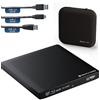 techPulse120 Masterizzatore esterno UltraHD UHD 4k 3D M-DISC BDXL HDR10 100GB USB 3.0 & USB-C, masterizzatore Burner Superdrive UltraSlim BD DVD CD CD Ultra Pack custodia 90cm cavo alluminio nero