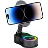 Tyinerc Supporto per cellulare con altoparlante, supporto audio senza fili, con illuminazione RGB, supporto per tablet, base sonora per dormitorio, vacanze, camera da, appartamento Livestream