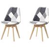 HJhomeheart Set di 2 Sedie da Pranzo in Tessuto Patchwork con Cuscino del Sedile e Gambe in Legno Massello per Sala da Pranzo, Soggiorno, Cucina, ecc. (Grigio Patchwork)