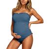 Generic Costume da Bagno Premaman Intero Donna Gravidanza Mare Spiaggia Piscina Terme Vacanza Bandeau Senza Spalline Allacciato Dietro Orlo Ondulato Conservativo Elegante Elastico Rosa Nero (Black, XL)