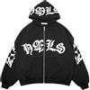 Generisch Felpa con cappuccio con stampa casual, con design grafico, oversize, con cerniera, morbido, delicato sulla pelle, unisex, taglio ampio, per uomo e donna, Nero , L