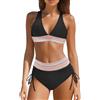 Generico 2026 Costume da Bagno Due Pezzi Donna Halter Costumi Mare Scollo a V Push Up Set Bikini con Slip Vita Alta Spiaggia Coulisse Laterale e Fascia Elastica Colorata Swimsuit Beachwear
