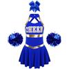Yhong Costume di per Bambina Abito Senza Maniche con Pompomi Uniforme di Cheerleading Abbinamento Sportivo Abito da Ballo per Festa Un Blu Reale 7-8 Anni