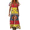 Generico Abito Cotone e Lino Donna Estivo Lungo Vintage Scollo a V Vestiti Boho Chic A-Line Elegante Maxi Prendisole Maniche Corte Ampie Taglie Forti Mare Vacanza Casual Raffinato Leggero Versatile (A40,XL)