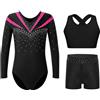 Yhong Maillot Ginnastica Ritmica Per Bambine Body Brillante Manica Lunga Con Leggings Danza Elastici Body Ballet Performance Rosa acceso 9-10 anni