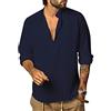 YAOHUOLE Camicia da uomo in cotone e lino, a maniche lunghe, casual, senza colletto, per nonno, estiva, da spiaggia, bianco, 3XL