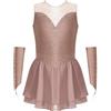 Miaeowve Abito per Pattinaggio su Ghiaccio per Bambina Strass Scintillante Abito da Pattinaggio a Rotelle Senza Maniche Abito da Ballo Patchwork Latino Standard Costume da Ballo, rosa antico, 158 cm