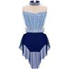 Sxiwei Ragazza Asimmetrico Abito Da Balletto Senza Maniche Dolcevita Balletto Maglia Body Da Brillantezza Strass Latino Standard Abito Ballo Abbigliamento Blu e blu navy 9-10 anni