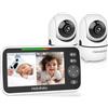 Hellobaby Baby monitor HelloBaby con 2 telecamere, senza Wi-Fi, schermo diviso da 5", telecamera con cavo, rotazione e inclinazione a 355°/120°, modalità ECO, audio bidirezionale
