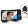 Hellobaby Baby monitor HelloBaby con videocamera, batteria da 3500 mAh, schermo da 5 pollici, videocamera con cavo, rotazione a 355°, inclinazione a 120° e zoom, baby monitor senza Wi-Fi, audio bidirezionale
