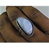 Anello in argento sterling massiccio 925 con agata di pizzo blu naturale misu...