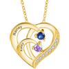 lorajewel Collana da Donna Personalizzata con Nome Pietra di nascita Collana per la Mamma Ciondolo a Cuore in Argento 925 Regalo per Festa della mamma Compleanno Natale (Oro-2 Nome)