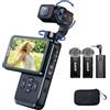 ORDRO Videocamera tascabile 4K 60FPS con stabilizzazione a 3 assi, monitoraggio facciale, touch screen da 3,5 pollici, obiettivo girevole a 180°, con supporto microfono esterno (M5 con microfono)