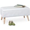 Relaxdays Panca Contenitore, 40x41x80 cm, 40L, Seduta Imbottita, Gambe in Legno, Pouf Cassapanca, 2 Posti, Bianco