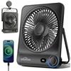 WHATOOK Ventilatore da Tavolo Portatile Ricaricabile 10000mAh, Autonomia 40h, USB C Silenzioso 30dB, 100 Velocità, Display Auto-Off, Griglia Lavabile, Gancio per Campeggio Ufficio Camera