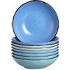 Vancasso Set 8 Piatti Fondi Gres MODA, Ciotole Zuppa Cereali Noodles Bowl, Insalatiera, Piatti Fondi per 8 Persone, 600ml, Colore Blu Mist