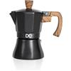Dc Casa Caffettiera Linea BlackWood - Moka Elegante in Alluminio Nero con Manico in Legno Atermico - Design Moderno per Espresso Italiano a Casa (2 Tazze)