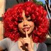 PORSMEER, Parrucca afro sintetica, grande e riccia, capelli naturali, crespi con frangia, parrucche corte per donne nere (rosso)
