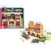 Dickie Toys - Stazione di Gioco per Bambini dai 3 Anni in su, Ascensore con Funzione di avviamento, rampa, 3 Veicoli agricoli con Ruota Libera, Accessori con segnali stradali e piloni, Set da Gioco