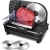 FOHERE Affettatrice elettrica da 200 watt per uso domestico, affettatrice professionale per pane con lama rimovibile da 2 x 19 cm, pulsante di spessore 0-15 preciso per tagliare carne prosciutto pane frutta, protezione di sicurezza