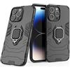 MaiJin Compatibile con Apple iPhone 15 Pro Max Cover, Custodia Armor Anello Cavalletto (Funziona con il Supporto Magnetico per Auto) Case Paraurti (Nero)