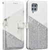 ZCDAYE Custodia per Samsung Galaxy A12, di lusso con glitter [chiusura magnetica] in pelle PU [motivo ceramico] [porta carte di credito] Custodia a libro in morbido TPU - bianco