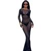 THSCWY Abiti sexy trasparenti in rete trasparente con spalle scoperte per le donne Bodycon Sheer Club Cover Up Maxi Body a maniche lunghe, nero, M