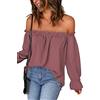 JECTZ Maglietta Tunica Casual Estiva con Spalle Scoperte Top con Maniche Svasate Camicia in Chiffon Sexy con Spalle Scoperte da Donna Top con Spalle Scoperte da Donna(Pink/S)
