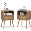 COSTWAY Set di 2 Comodini da Camera da Letto, Comodini in Rattan con Cassetto, Vano Aperto e Gambe in Legno, Comò per Soggiorno e Salotto, 40 x 30 x 60,5 cm (2)