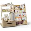 Brolteja Scaffale per bambini con organizer per giocattoli 2 in 1 - Libreria in legno e tessuto con 4 scomparti, cassetto e tasche portapenne, scaffale sicuro per bambini, altezza 68 cm, per cameretta dei