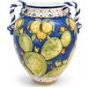 Ceramics Caltagirone Giara Grande in Ceramica di Caltagirone Blu Limoni e Fichi d'India H.72 cm