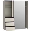 LBSIGN Armadio Guardaroba Scorrevole Con Specchio 170x60x200 Cm 3 Cassetti Winn Sabbia
