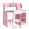 ZONEKIZ Tavolo Scrivania per Bambini 5-8 Anni con Sedia, Scaffale, Mensola Estraibile e Cassetto, Rosa | Aosom Italy
