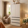 Dmora Guardaroba 2 Ante Hakesuu 93x211h cm Bianco Appendiabiti 3 Cassetti, Armadio Camera da Letto un Ripiano