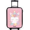 NoBoringSuitcases.com® Valigia Per Bambini Compatto 48x31x19 cm Bagaglio Ultraleggero Trolley A Mano Rigidi LED Ruote Da Viaggio - Ragazze - Unicorno - Fiori - Rosa