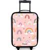 NoBoringSuitcases.com® Valigia Per Bambini Compatto 48x31x19 cm Bagaglio Ultraleggero Trolley A Mano Rigidi LED Ruote Da Viaggio - Ragazze - Arcobaleni - Rosa
