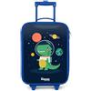 NoBoringSuitcases.com® Valigia Blu Per Bambini Compatto 48x31x19 cm Bagaglio Ultraleggero Trolley A Mano Rigidi LED Ruote Valigie Neonato - Ragazzo - Spazio - Dino - Pianeti - Stelle