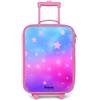 NoBoringSuitcases.com® Valigia Rosa Per Bambini Compatto 48x31x19 cm Bagaglio Ultraleggero Bagagli Rigidi LED Ruote Valigie Neonato Bimbi - Ragazze - Stelle - Rosa - Blu
