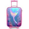 NoBoringSuitcases.com® Valigia Rosa Per Bambini Compatto 48x31x19 cm Bagaglio Ultraleggero Bagagli Rigidi LED Ruote Valigie Neonato Bimbi - Ragazze - Sirena - Corallo - Acqua