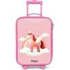 NoBoringSuitcases.com® Valigia Rosa Per Bambini Compatto 48x31x19 cm Bagaglio Ultraleggero Trolley A Mano Rigidi LED Ruote Valigie Bimbi - Ragazze - Unicorno - Ali - Rosa - Arcobaleno