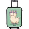 NoBoringSuitcases.com® Valigia Per Bambini Compatto 48x31x19 cm Bagaglio Ultraleggero Trolley A Mano Rigidi LED Ruote Valigie Neonato - Ragazze - Kawai - Alpaca - Verde