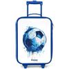 NoBoringSuitcases.com® Valigia Blu Per Bambini Compatto 48x31x19 cm Bagaglio Ultraleggero Trolley A Mano Rigidi LED Ruote Valigie Bimbi - Ragazzo - Vibrazioni calcistiche - Blu