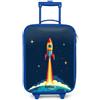 NoBoringSuitcases.com® Valigia Blu Per Bambini Compatto 48x31x19 cm Bagaglio Ultraleggero Trolley A Mano Rigidi LED Ruote Da Viaggio - Ragazzo - Pianeta - Razzo - Stelle - Blu scuro